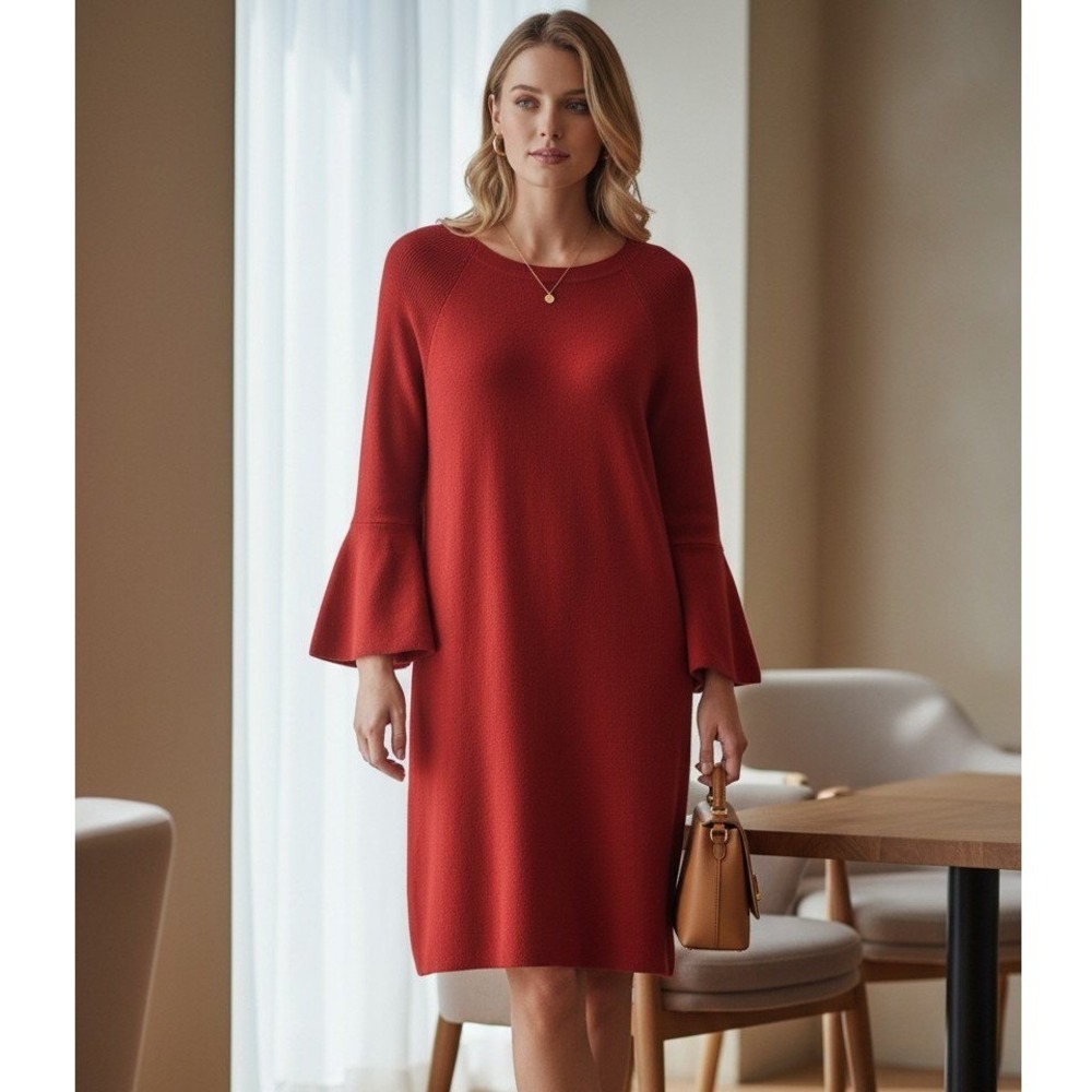 Moth Anthropologie Bell Sleeve Sweater Dress XL Red Oversized Cozy‎ Romantic